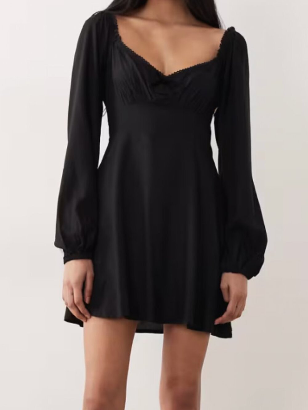 ASOS Nobody's Child Lillie Sweetheart Lace Edge Bow Mini Dress Black Size 12 EUC - Picture 2 of 4